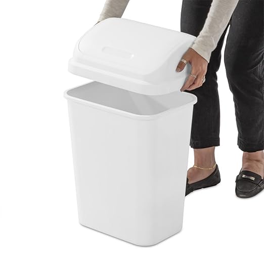 Sterilite 7.8 Gallon SwingTop Wastebasket Plastic Trash Can with Lid and Compact Design for Kitchen Office Dorm or Laundry Room White (12 Pack)