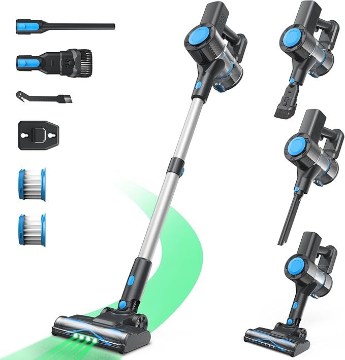 Cordless Vacuum Cleaner Powerful Lightweight Stick Vacuum with Self-Standing Anti-Tangle 8-in-1 Rechargeable Vacuum Cleaners for Home Hardwood Floors Carpet Pet Hair