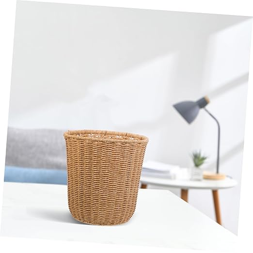 PRETYZOOM Rustic Style Woven Trash Can Multi-Functional Imitation Rattan Waste Basket for Living Space