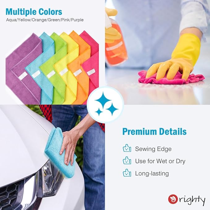 Orighty Microfiber Cleaning Cloth 150 Pack Microfiber Towels for Cars Highly Absorbent Car Cleaning Supplies Lint Free Cloths Clean Rags for Car Care House Kitchen 12x11 inch