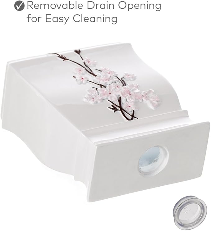 Creative Scents Vanda Bathroom Set - Cherry Blossom White Bathroom Accessories Set - 4 Piece Floral Bathroom Soap Dispenser Set Includes: Lotion Dispenser Toothbrush Holder Tumbler &amp Soap Dish