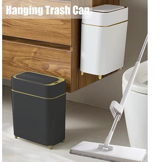 Yatmung 2-Pack - Automatic Trash Cans Touchless Motion Sensor Bathroom Trash Can - Waste Basket for Bedroom Home Offices Small Spaces - Compact Smart Garbage Can with Lid - Black with Gold Edge
