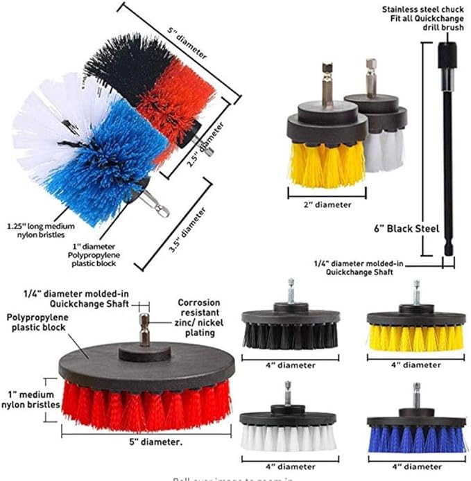31PCS Electric Drill Brush Set Includ ClothScrub Pads Sponge Power Scrubber Brush with Rotate Extend Long AttachmentAll Purpose for Grout Tiles Sinks Bathtub Bathroom Kitchen