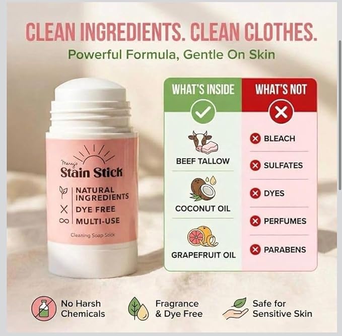 Mary’s Stain Remover Bundle Set (Stick + Scrub Base + Refill) Natural &amp Effective 2-Part Laundry Stain Remover Only 6 Ingredients For Baby Kids Blood Expo Marker Grass