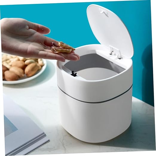 Healifty 2Pcs Small Waste Basket with Lid Odorless Plastic Desktop Trash Can Garbage Can for Kitchen Living Room Bedroom and Office Compact Wastebasket for Tidy Spaces