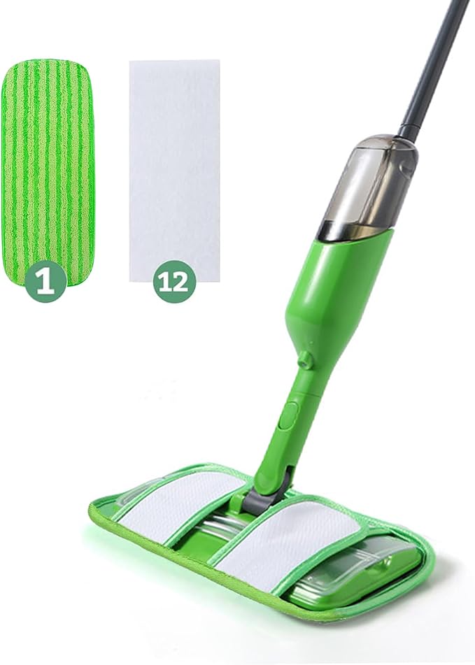 Eyliden Spray Mop - Design for Small Spaces | 12 Disposable Cloths 1 Reusable Pad 13 oz Refillable Bottle | Wet Mops for Apartments and Dorms Floors Lock Tight Design No Lost Pads - Swivel Head