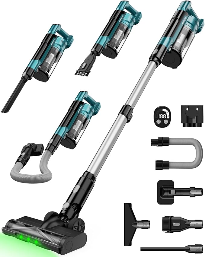 Cordless Vacuum Cleaner compatible with Makita 18V Battery 8-in-1 Stick Vacuum with Pet Brush 35KPA Suction 350W Brushless Motor Smart Touchscreen for Carpet Floor Car (Battery Not Included)