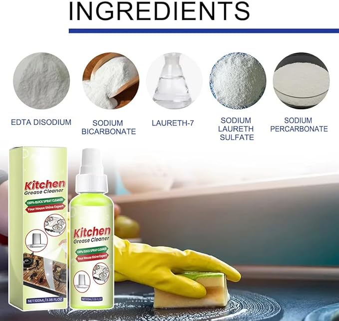 ELEFOCUS 100ml Kitchen Grease CleanerMultipurpose Stubborn Stains Cleaner Lasting Effect Heavy Oil Cleaner For Kitchen Stove Utensils Stubborn Grease Stains Powerful Cleaning (2Pcs)
