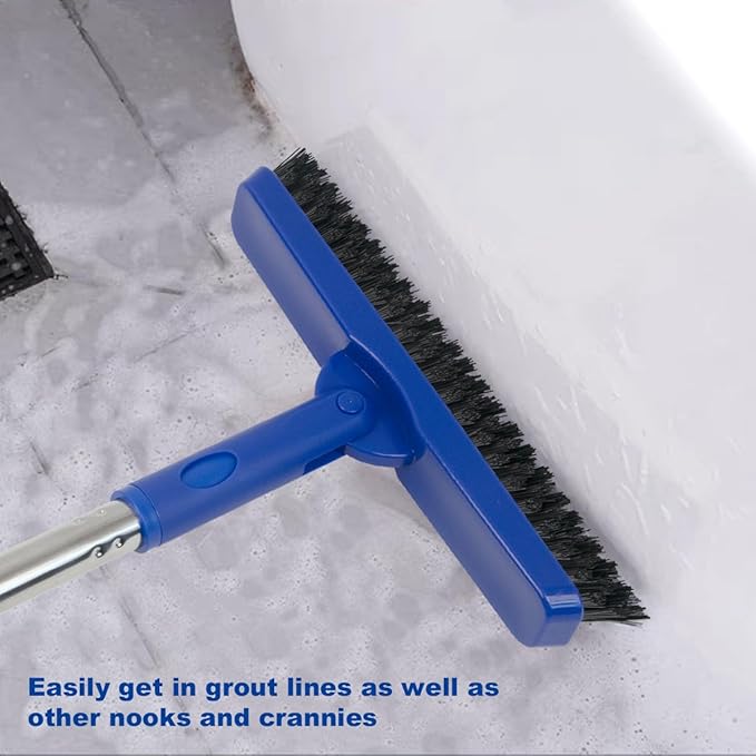 CELOX Grout Brush with Long Handle V-Shape Grout Line Scrubber with Stiff Bristle for Deep Cleaning Tile Grout Blue