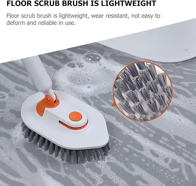VILLCASE Multi-Functional Bathroom Floor Scrubber Brush Set with Hard Bristle and Replaceable Cleaning Heads 3-Section Extendable Handle for Tile Grout and Indoor Floor Cleaning