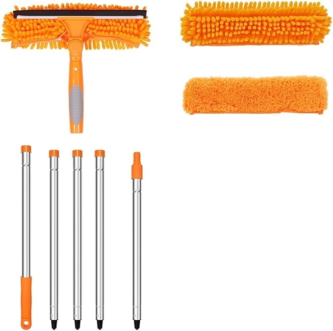 2-in-1 Double-Layer Dual-Sided Glass Wiper - High-Rise Window Cleaner Scraper for Professional Cleaning(Orange5 Sections)