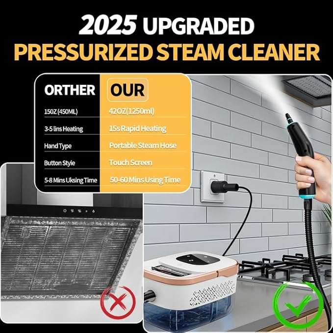 Steam Cleaner 6 Steam Levels 42oz Tank &amp 11 Pieces Accessories 1500W High-Temperature Steam Cleaner for Home Steamer for cleaning Car Tile Floor