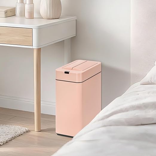 Sensor Trash Can with Butterfly Lid 2.6 Gallon Rectangular Automatic Garbage Can Stainless Steel Trash Bin Slim Waterproof Wastebaskets with Lid Soft Close for Under Counter Pink