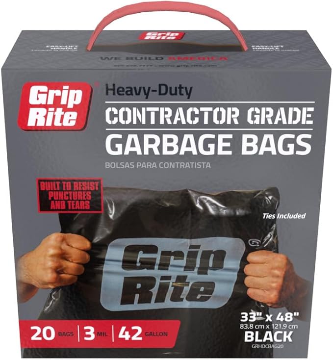Grip Rite Prime Guard GRHDCBAG20 Grip Rite Heavy Duty 3 Mil Black Contractor Trash Bags 20 per box
