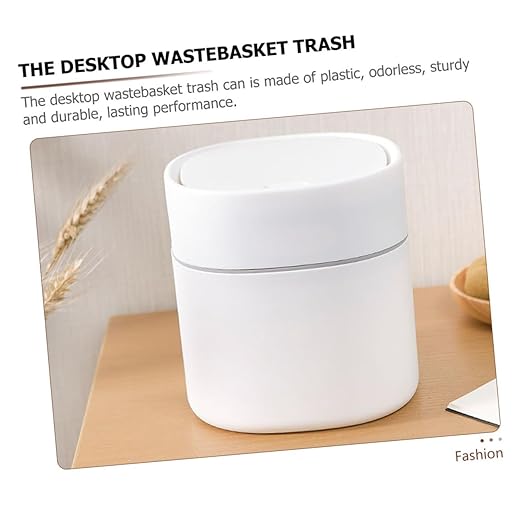 NUOBESTY 2pcs Mini Desk Trash Can with Lid Wear-Resistant Plastic Desktop Wastebasket for Kitchen Office Bedroom Compact Tabletop Garbage Bin for Home Organization