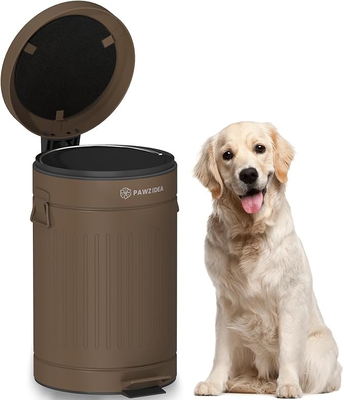 PAWZIDEA Dog Poop Trash Can Outside Odor Control 3.1Gallon Pet Waste Trash Can Outdoor Waterproof Dog Poop Container Bin Outdoor Garbage Can with Lid 7.8in Activated Carbon Filter Pet Waste Station