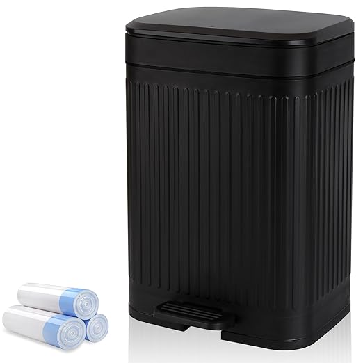 rejomiik Small Bathroom Trash Can with Lid 2.1 Gallon Soft Close Step Slim Garbage Can Waste Bin for Office Bedroom Kitchen Black