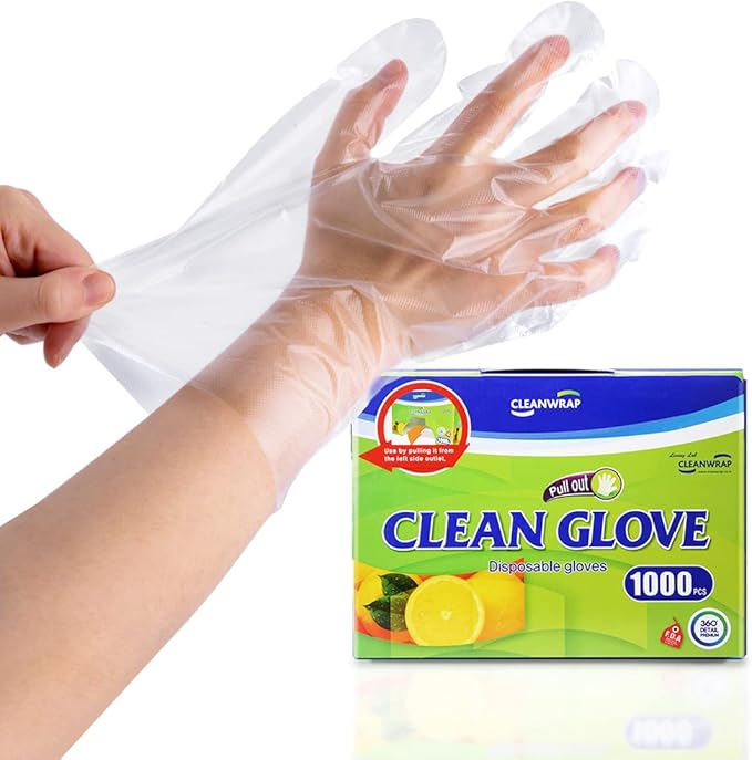 CLEANWRAP Disposable Gloves - LDPE BPA FREE (1000 Piece) + Zipper Bag (Medium 90 Bags) | Food Service Gloves Clean Gloves Disposable Disposable Plastic Gloves Korean Clean Vinyl Glove Plastic Gl