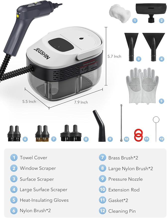 Steam Cleaner 3-Level Adjustable Steamer for Cleaning 15s Heat-Up 1.69 Quarts Tank High Pressure Steamer with 17 pcs Accessories for Kitchen Bathroom Grout Car Grease Floor