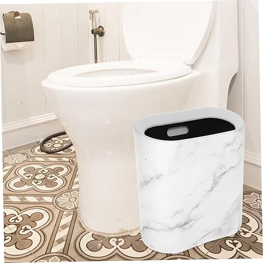 PRETYZOOM Marble Gap Trash Can Home Kitchen Bedroom Bathroom Wastebasket Elegant Design Space-Saving Suitable for Small Spaces