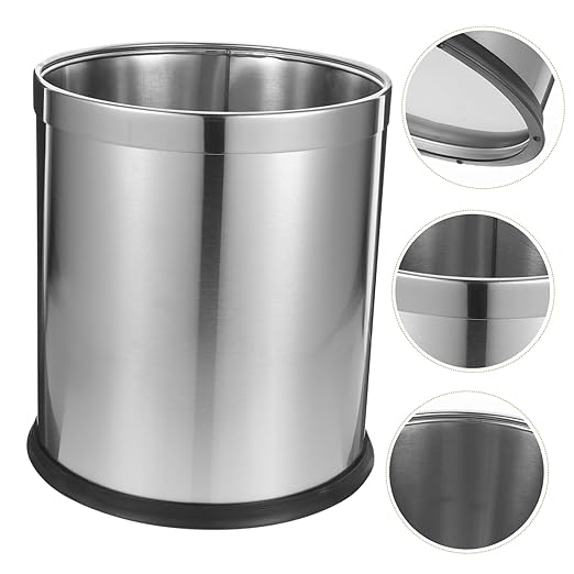 Trash Basket Stainless Steel Dustbin Office Wastebasket Kitchen Garbage Can