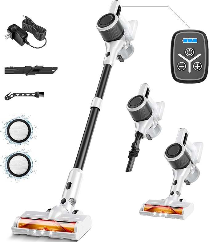 KIKETECH Cordless Vacuum CleanerStick Vacuum Cleaners1.2 L Dust Cup Rechargeable Vacuum Pet for Hair Carpet Hardfloor (Yellow)