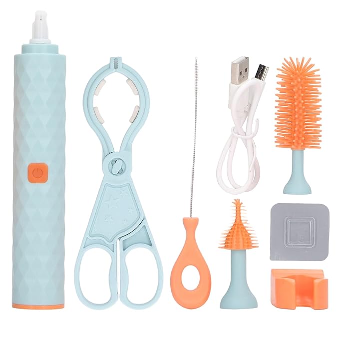 Electric Bottle Brush Set Bottle Cleaner Brush Wall Mounted Silicone 2 Speed Safety IP65 Waterproof for Straws (Blue)