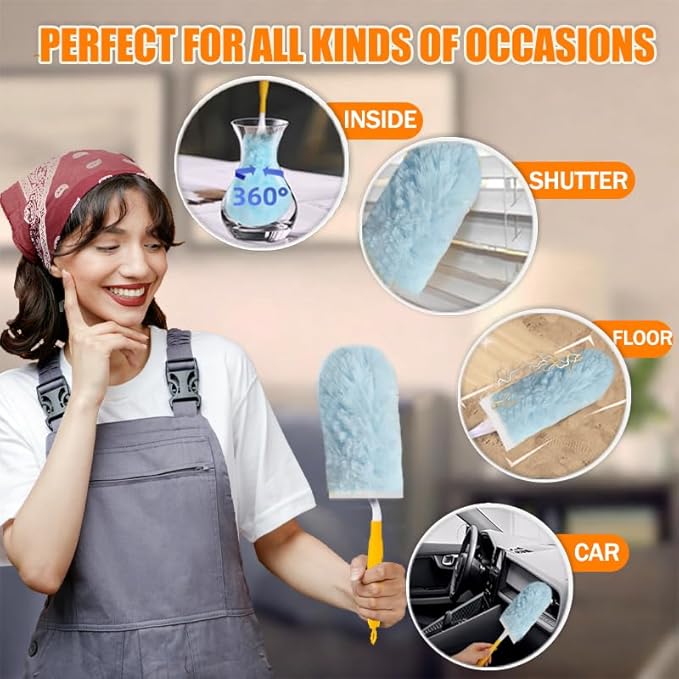 40 Count Duster Refills 360° Heavy Duty Duster Refills Compatible with Swiffer Duster Dusters for Cleaning Home Unscented Disposable Dusters (Blue) (2 Short Handle)