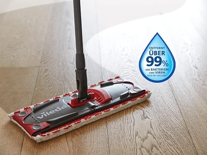 Vileda Ultramax Turbo 2-in-1 Floor Mop Complete Set Mop with Telescopic Handle Microfibre Cover and Bucket with Power Spinner for All Hard Floors Handle Length 75-130 cm Eco Packaging