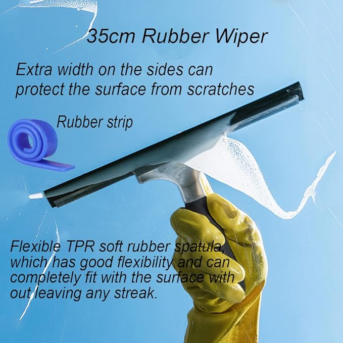 Window Glass Cleaner with Extension Pole 55/94/137/177 Long Handled Cleaning Kit Rubber Wiper for Bathroom Garage Window Cleaning Equipment with Microfiber Scrubber (55)