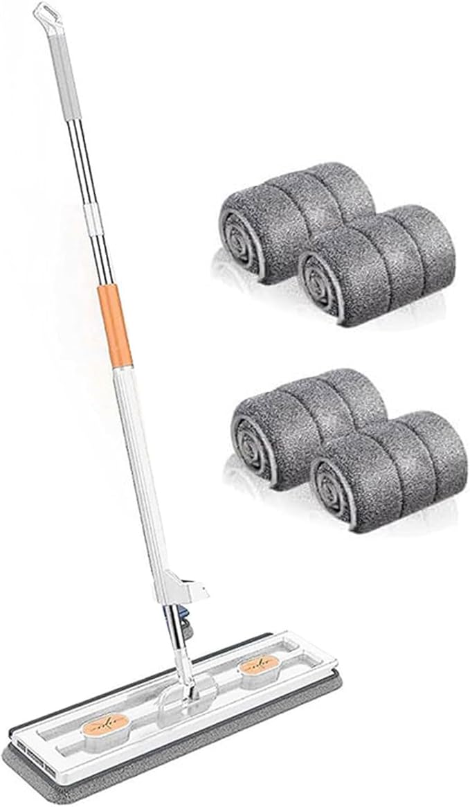 Large Flat Mop Set Rotation Floor Tool with 2/4/6 Microfibre Mop Pads Absorbent Storage Household Tool