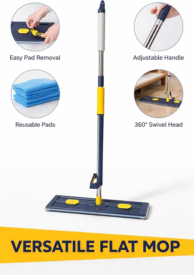 Microfiber Flat Mop for Floor Cleaning Reusable Wet &amp Dry Floor Mop with Adjustable Handle Dust Mop for Hardwood Tile &amp Vinyl Floors (4)