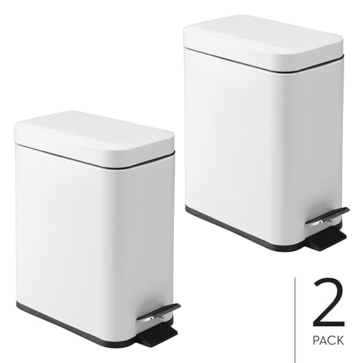iDesign Rectangular 1.3 Gallon Bathroom Trash Set of 2-White Rectangle Step Can 5L M2