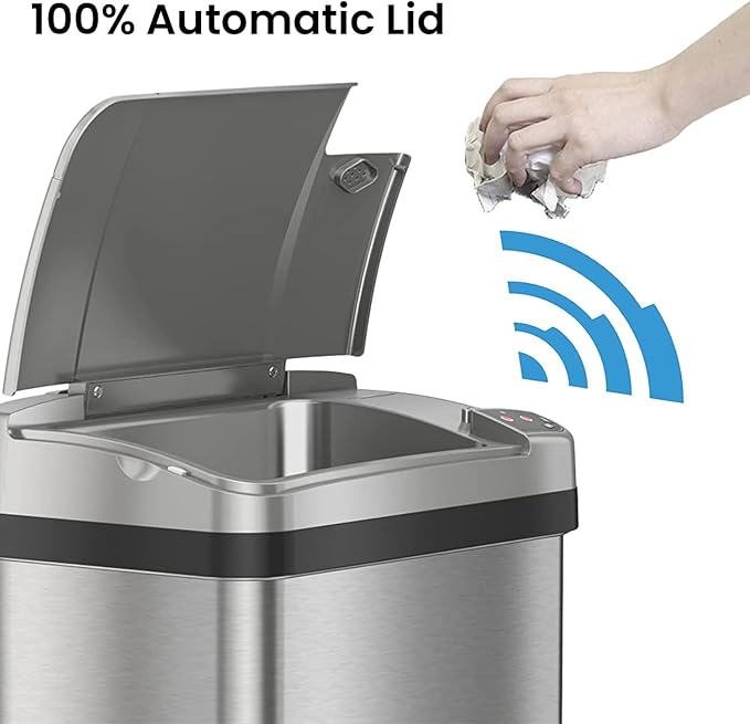 iTouchless 4 Gallon Sensor Trash Can with AbsorbX Odor Filter and Air Freshener Stainless Steel Waste Bin for Bathroom Bedroom and Office