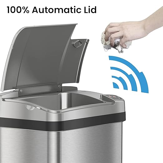 iTouchless 2.5 Gallon Bathroom Trash Can with Odor Control Automatic Motion Sensor Bin Soft-Close Stainless Steel Slim Wastebasket for Narrow Spaces Silver