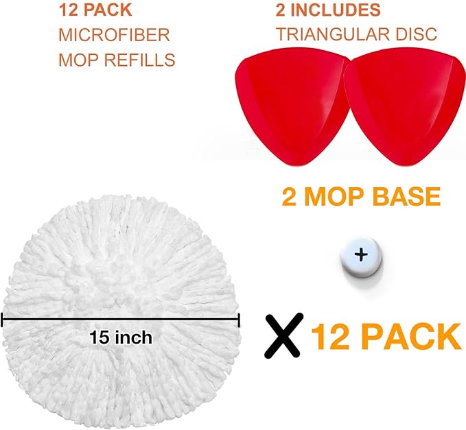 12 Pack Mop Heads Replacements for O-Cedar Compatible with O Ceda EasyWring Spin Mop Replace Refills for Ocedar Deep Cleaning Machine Washable and Easy-to-Replace
