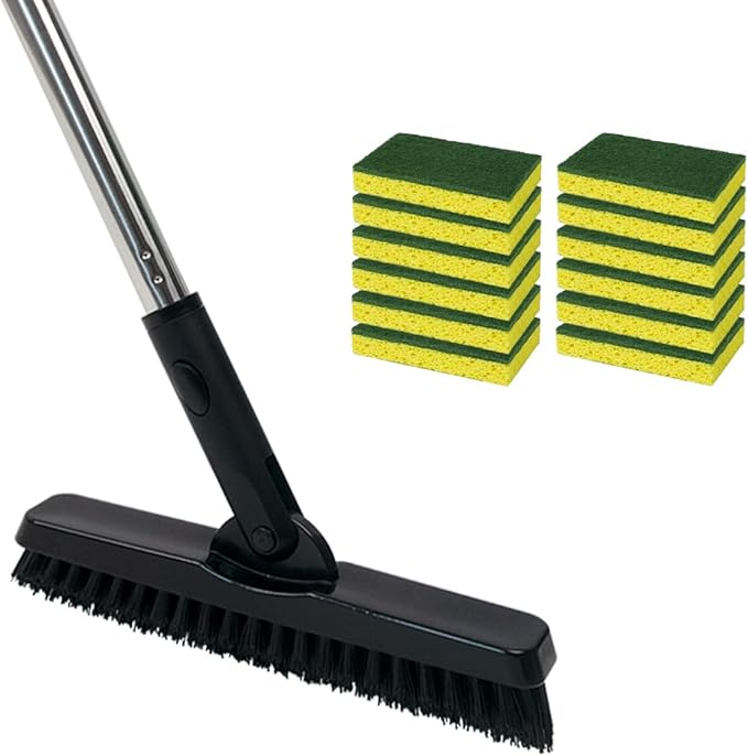 CELOX Grout Brush with Long Handle and 12 Pack Yellow Dish Sponge for Kitchen