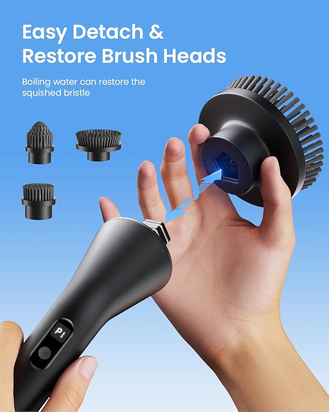 Leebein Electric Spin Scrubber Cordless Bathroom Cleaning Brush with 7 Brush Heads IPX7 Waterproof 2 Speed Settings Extendable Handle