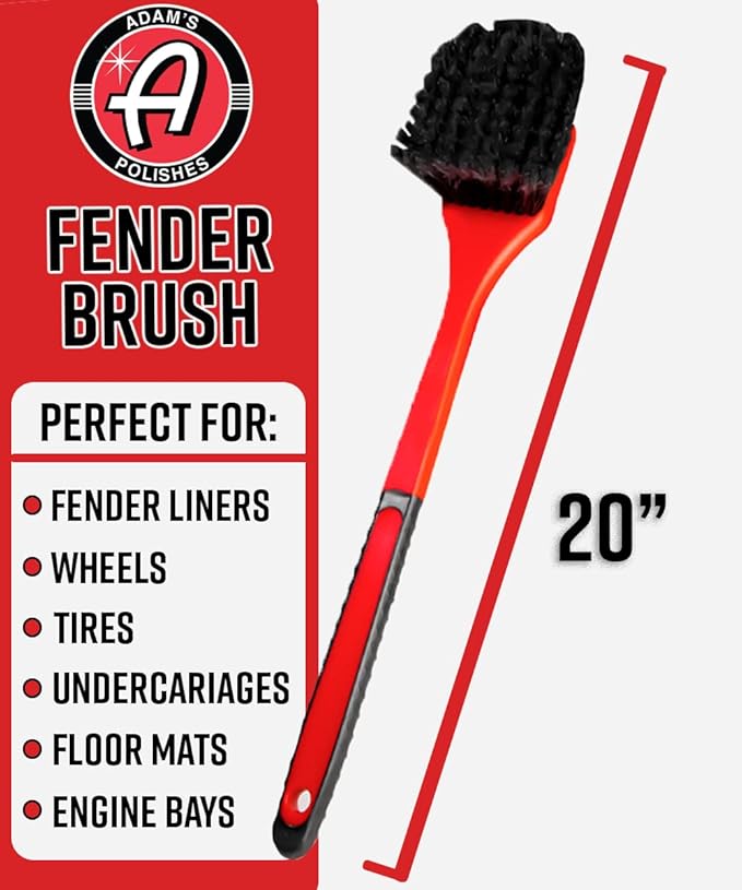 Adam's Polishes Fender Brush - Rubberized Professional Long Handle Car Wash Brush