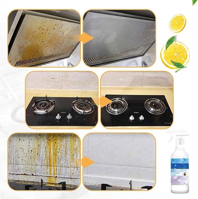 Multi-Effect Degreasing &amp Stain Removal Agent Heavy Duty Kitchen Degreaser Spray Fast-Acting All-Purpose Cleaners Dissolve Grease &amp Oil Stains For Bathroom Glass Car Interior (2PC)