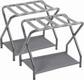 AMHANCIBLE Luggage Rack Set of 2 Foldable Suitcase Stands for Guest Room Metal Luggage Holder with Storage Shelf for Bedroom Hotel Easy Assemble HLR02GY
