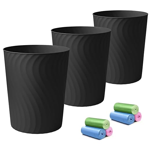 YGJT Small Trash Can 3 Pack 1.8 Gallons Bathroom Trash Can Slim Waste Basket Round Garbage Can Plastic Trash Bin for Kitchen Dorm Bedroom Office Living Room Study Compact Spaces(Black)