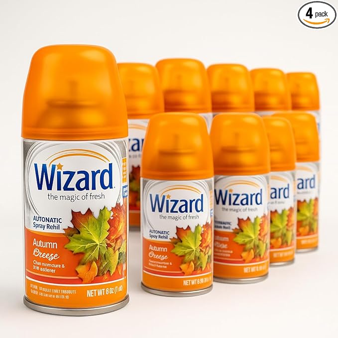 Wizard Automatic Spray Refill Autumn Breeze – 12 Pack (5 oz Each) | Compatible with Air Wick Freshmatic &amp Glade | Long-Lasting Air Freshener &amp Odor Neutralizer for Home Bathroom &amp Office