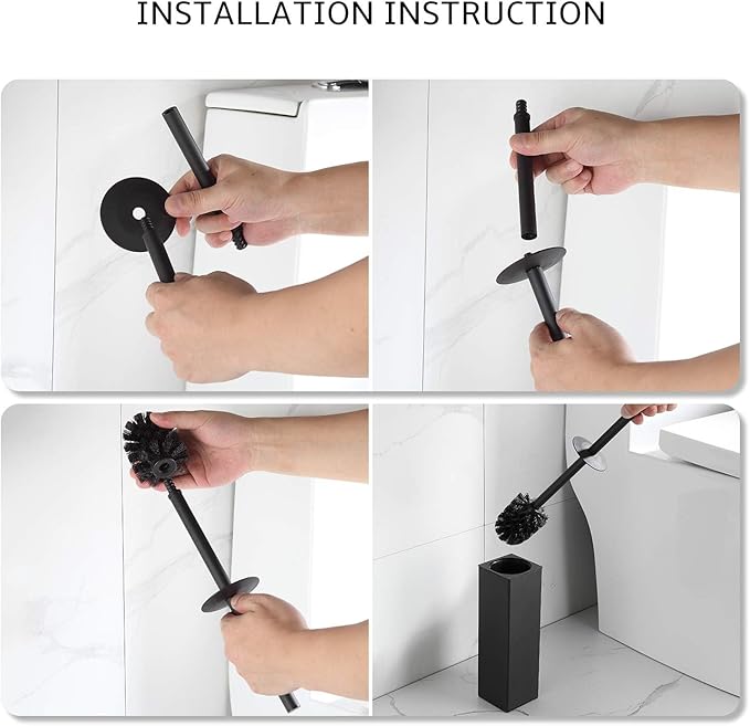 BGL Toilet Brush and Holder Set Matte Black Freestanding for Bathroom Storage and Organization Square Design Sturdy and Space Saving
