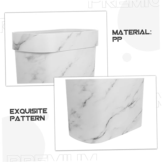 OUNONA Marble Trash Can Bathroom Decorative Waste Basket Small Trash Can for Bathroom