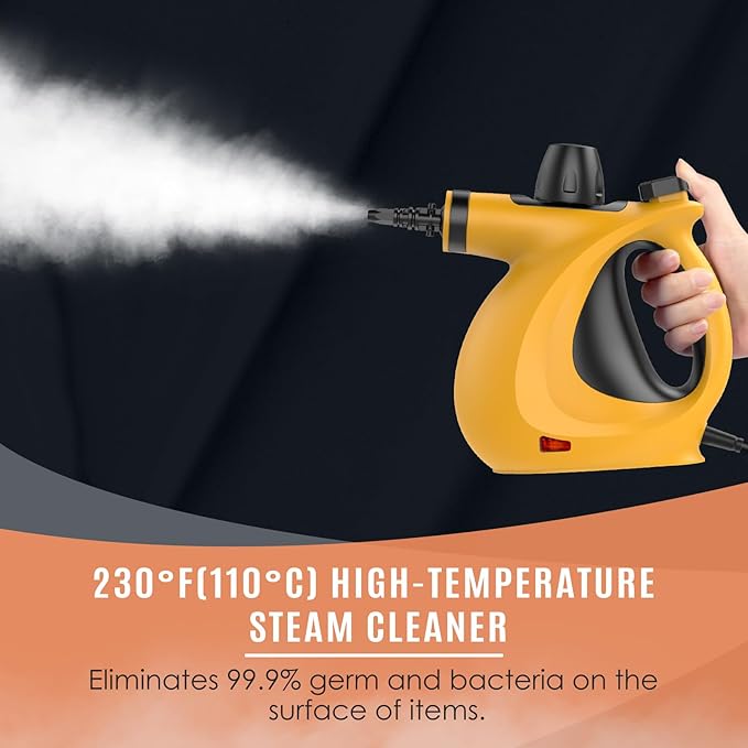 Pressurized Handheld Multi-Surface Natural Steam Cleaner with 12 pcs Accessories Multi-Purpose Steamer for Home Use Steamer for Cleaning Floor Upholstery Grout and Car (Orange)