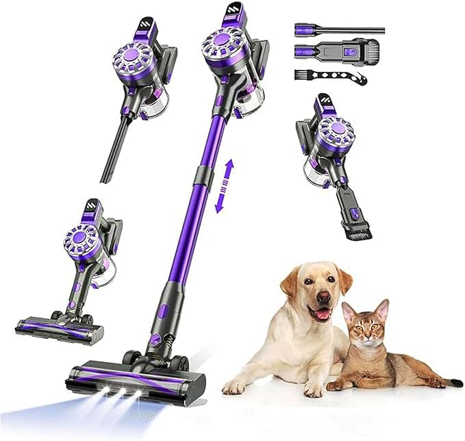 Cordless Vacuum Cleaner for HomeLightweight Stick Vacuum Cordless Rechargeable with Power Suction Up to 35 Mins Runtime Hardwood Floor Vacuum for Pet HairCarpetsTile(Black)