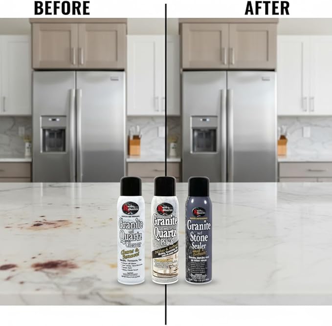 Rock Doctor Granite &amp Quartz Care Kit 3 Piece Maintenance Stone Care Combo Kit – Cleans &amp Renews Marbel Travertine Tile and All Other Stone Fresh Pack of 3 54.0 Ounce