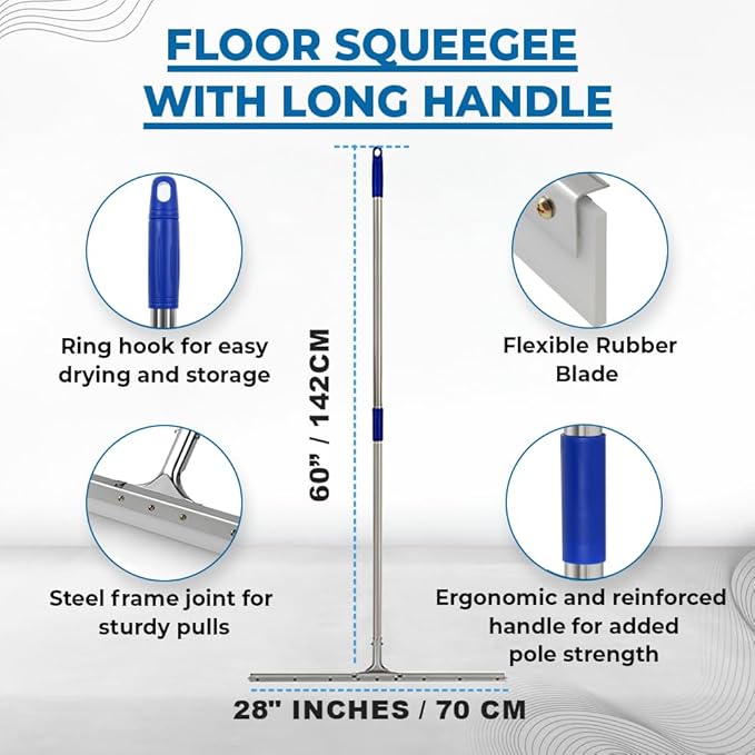 MHM AquaSlide PushPro – 28-Inch Heavy Duty Squeegee for Concrete Floors &amp Wet Surfaces | Industrial Rubber Blade Water Removal Tool for Garages Warehouses Driveways &amp Commerical Use