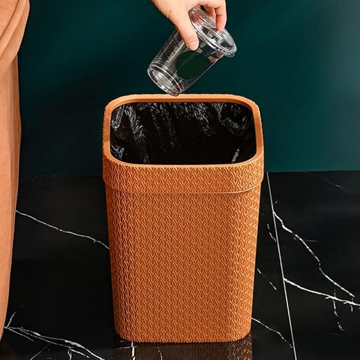 Zerodeko Orange Rattan Storage Bucket Large Capacity Waste Can Plastic Garbage Container Office Trash Bin Ash-bin